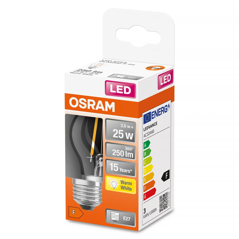 Osram LED-lampe kule, klar, E27, 2,5 W v:5106367