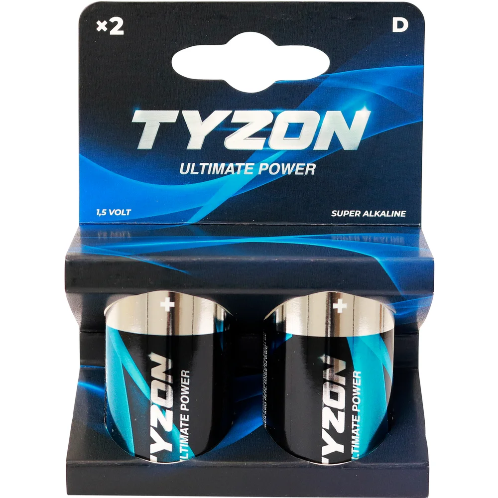 TYZON 1,5 V D SUPERALKALISK BATTERI 2-PK v:3787231