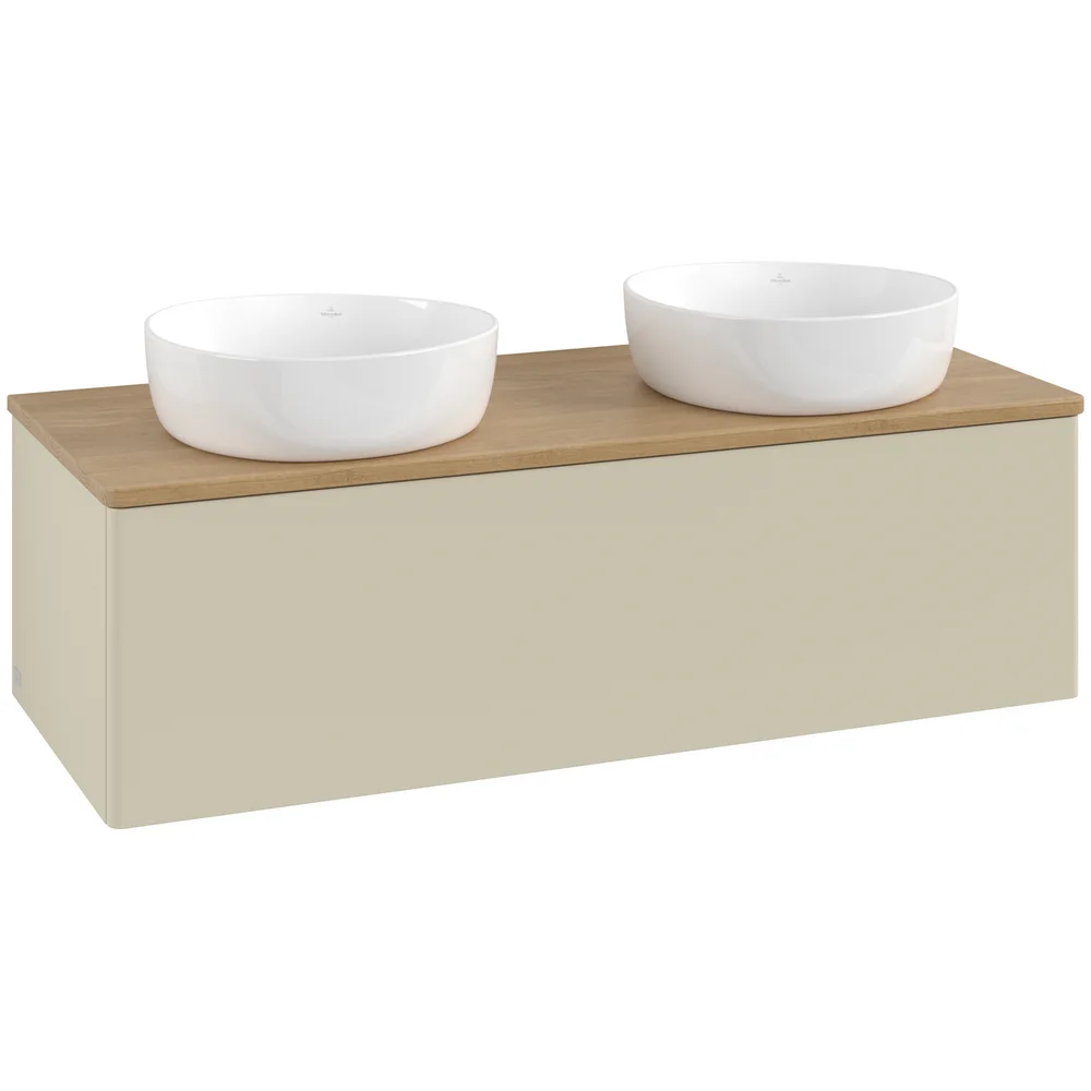 V&B ANTAO SERVANTSKAP 1 SKUFF GLATT 1200X360X500 FOR 2 SERV. U/KRANHULL SILKEGRÅ/EIK v:9314573