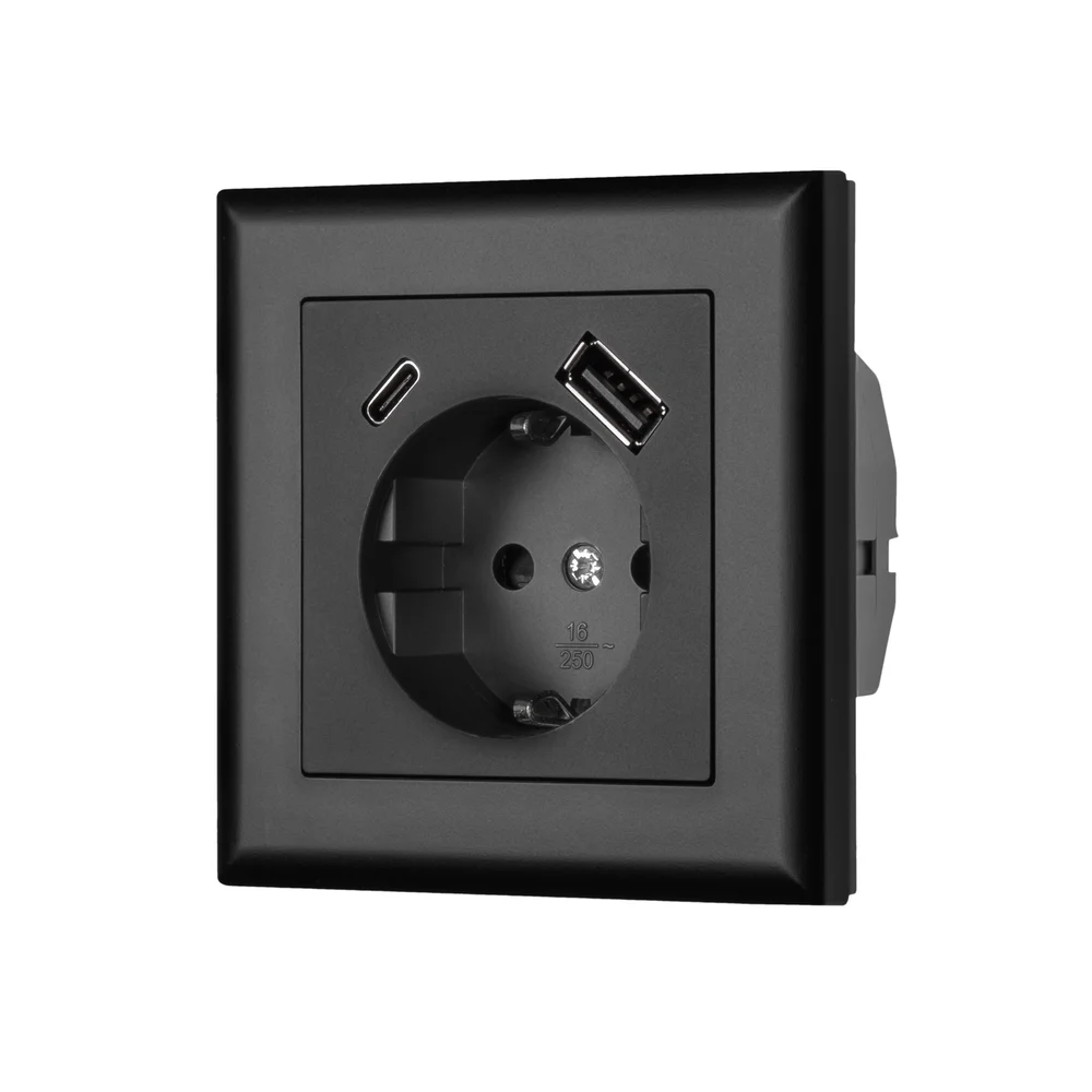 Stikk enkelt med jord og USB sort Fjord v:3507933 Stikk enkelt med jord og USB sort Fjord v:3507933