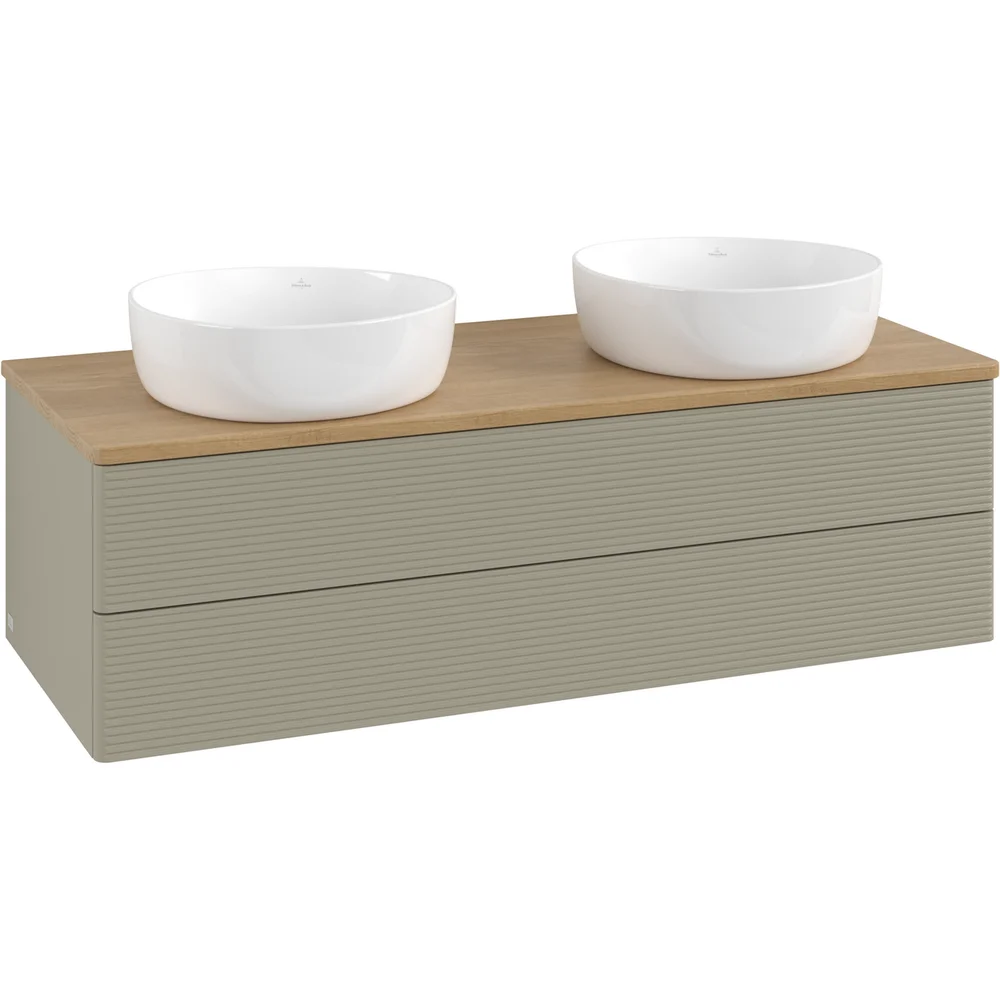 V&B ANTAO SERVANTSKAP 2 SKUFFER RILLET 1200X360X500 FOR 2 SERV. U/KRANHULL M/LYS STENGRÅ/EIK v:4922504