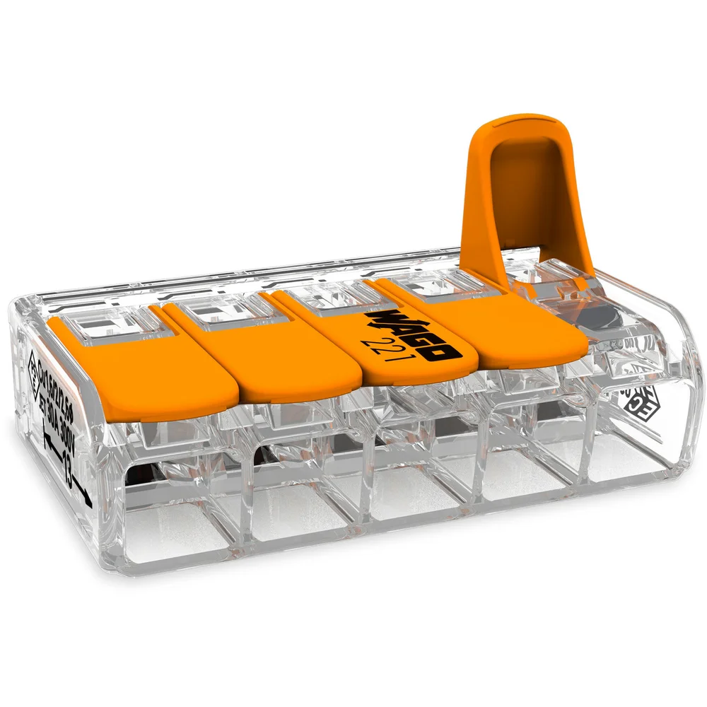 WAGO 221-615 5-LEDER KOBLINGSKLEMME TRANSPARENT 15 STK v:3153980 WAGO 221-615 5-LEDER KOBLINGSKLEMME TRANSPARENT 15 STK v:3153980