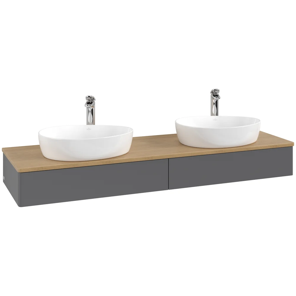 V&B ANTAO SERVANTSKAP 2 SKUFFER GLATT 1600X190X500 FOR 2 SERV. M/KRANHULL ANTRASITT/EIK v:9248073