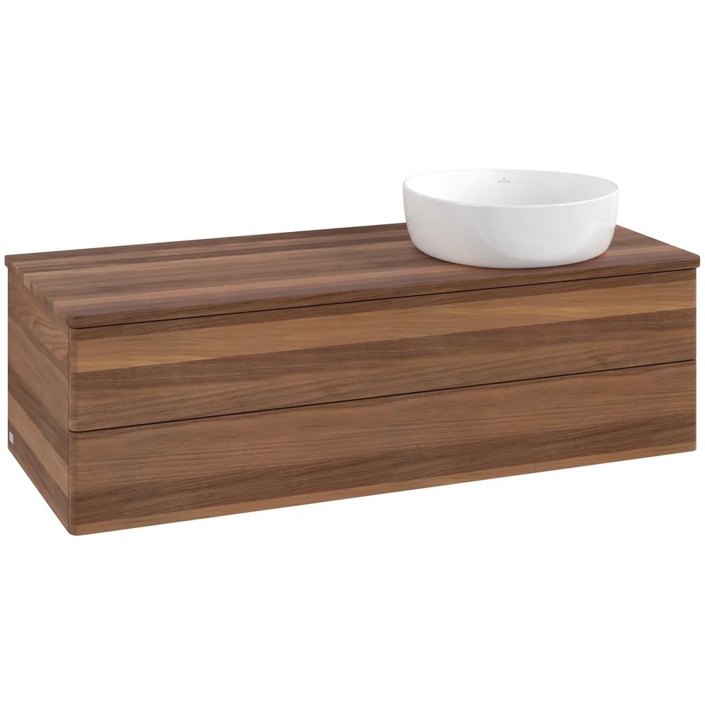 V&B ANTAO SERVANTSKAP 2 SKUFFER GLATT 1200X360X500 HØYRE U/KRANHULL VALNØTT/VALNØTT v:2655415