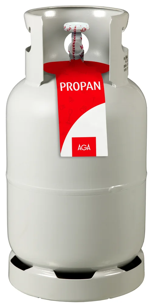 AGA propanflaske i stål 11 kg med industriventil og skrukobling v:4121896