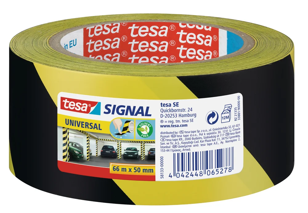VARSELSTAPE PP GUL/SORT 50MM X 66M v:2806097