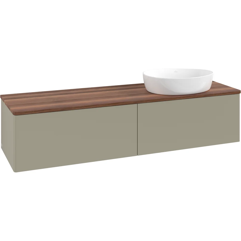 V&B ANTAO SERVANTSKAP 2 SKUFFER GLATT 1600X360X500 HØYRE U/KRANHULL M/LYS STENGRÅ/VALNØTT v:4902387