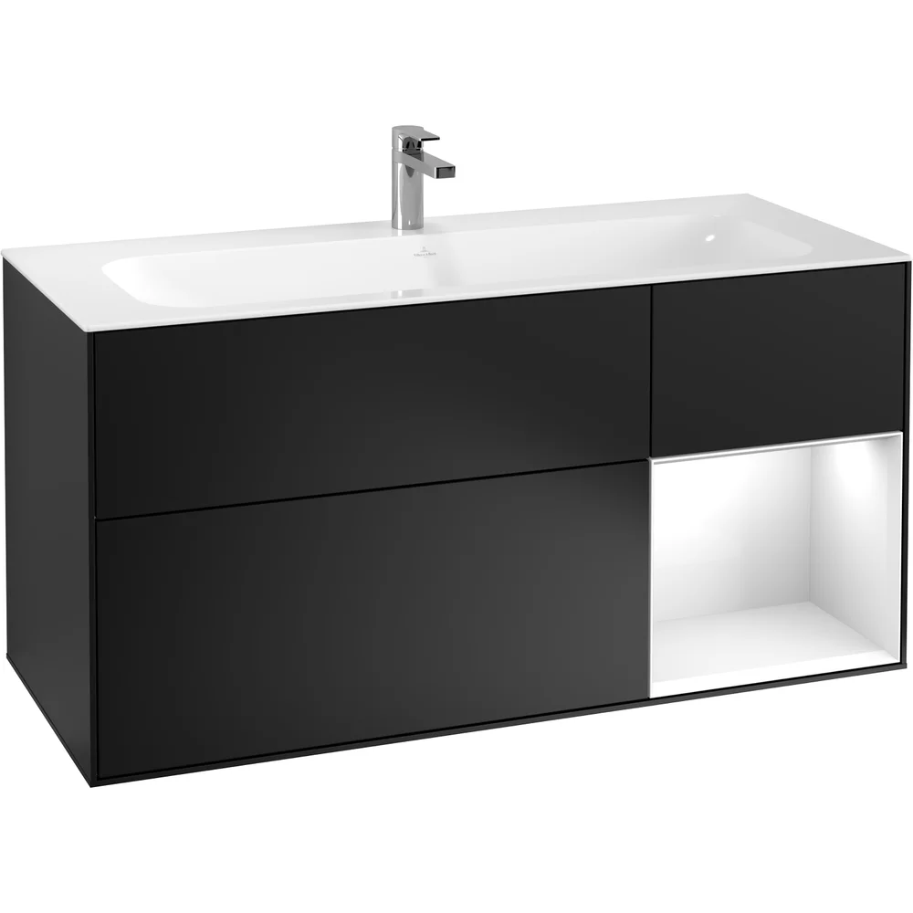 V&B FINION SERVANTSKAP 120 SORT MATT LAKK EMOTION-LYS, HØYRESTILT HVIT HYLLE v:9429002