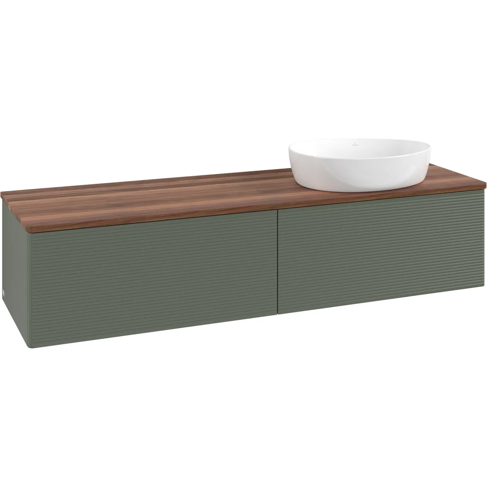 V&B ANTAO SERVANTSKAP 2 SKUFFER RILLET 1600X360X500 HØYRE U/KRANHULL M/LYS GRØNN/VALNØTT v:2736182