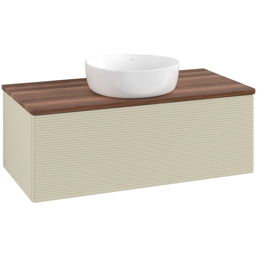 V&B ANTAO SERVANTSKAP 1 SKUFF RILLET 1000X360X500 U/KRANHULL SILKEGRÅ/VALNØTT v:3434325