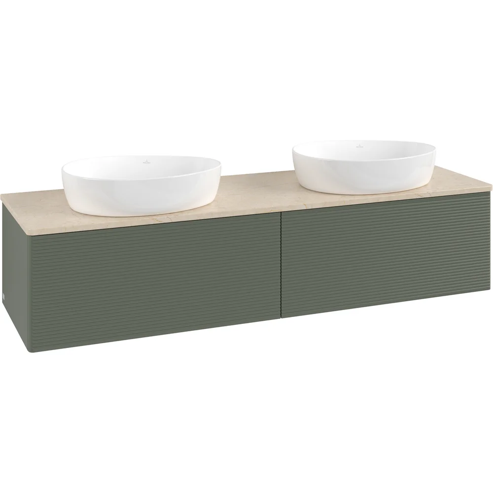 V&B ANTAO SERVANTSKAP 2 SKUFFER RILLET 1600X360X500 FOR 2 SERV. U/KRANHULL M/LYS GRØNN/CRÉME v:5184739