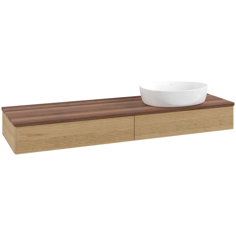 V&B ANTAO SERVANTSKAP 2 SKUFFER RILLET 1600X190X500 HØYRE U/KRANHULL EIK/VALNØTT v:7854981