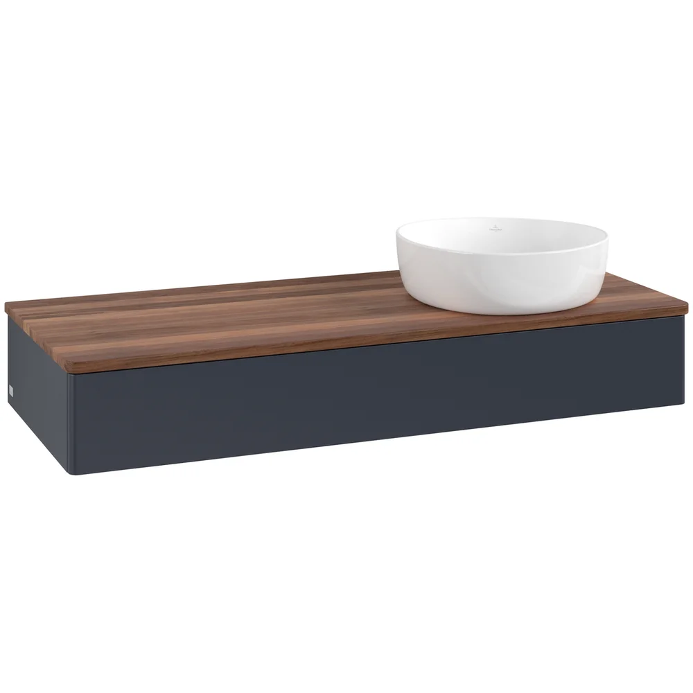 V&B ANTAO SERVANTSKAP 1 SKUFF GLATT 1200X190X500 HØYRE U/KRANHULL BLÅ/VALNØTT v:6297027