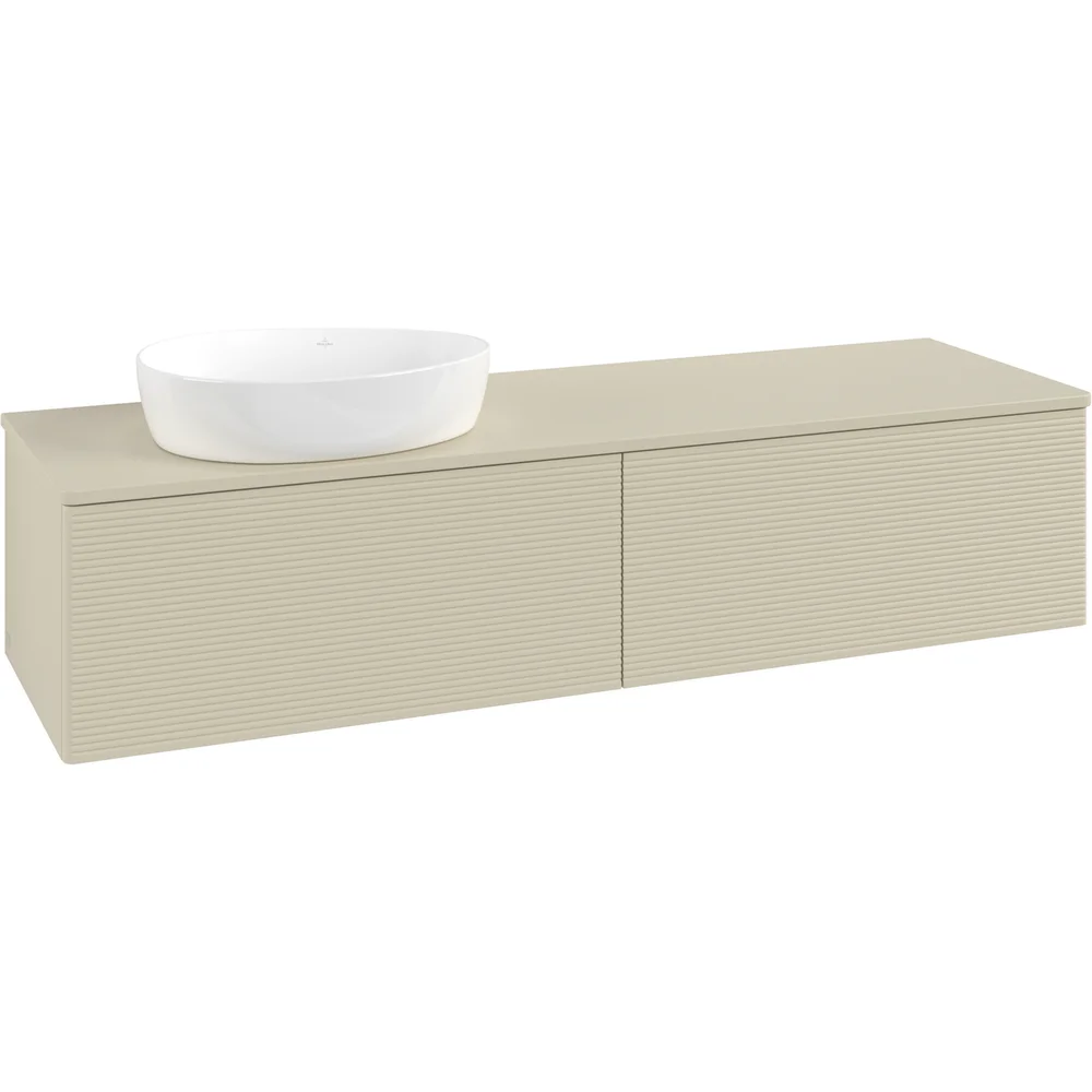 V&B ANTAO SERVANTSKAP 2 SKUFFER RILLET 1600X360X500 VENSTRE M/KRANHULL SILKEGRÅ v:2589565