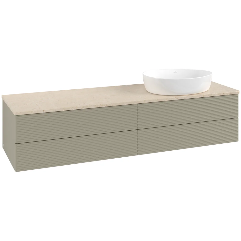 V&B ANTAO SERVANTSKAP 4 SKUFFER RILLET 1600X360X500 HØYRE U/KRANHULL STENGRÅ/CRÉME v:8992397