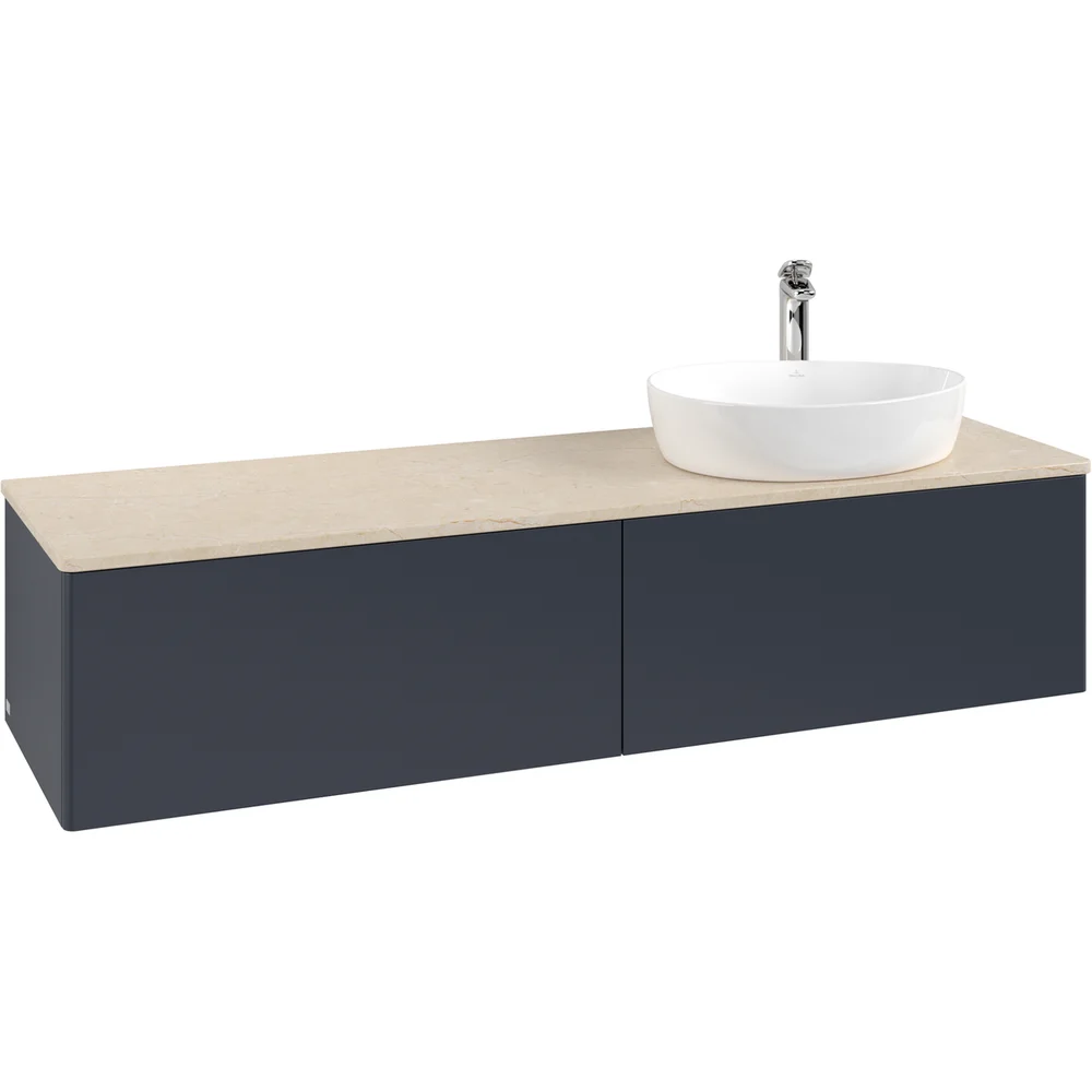 V&B ANTAO SERVANTSKAP 2 SKUFFER GLATT 1600X360X500 HØYRE M/KRANHULL BLÅ/CRÉME v:2624598
