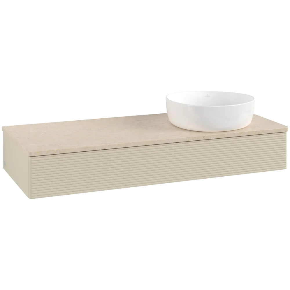 V&B ANTAO SERVANTSKAP 1 SKUFF RILLET 1200X190X500 HØYRE U/KRANHULL SILKEGRÅ/CRÉME v:9104571