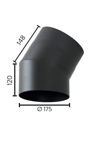 Røykrør Ø175 matt sort emalje 2,3 30gr kne uten luke v:9610248 Røykrør Ø175 matt sort emalje 2,3 30gr kne uten luke v:9610248