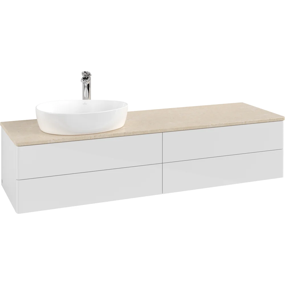 V&B ANTAO SERVANTSKAP 4 SKUFFER GLATT 1600X360X500 VENSTRE M/KRANHULL M/LYS HVIT/CRÉME v:7677954