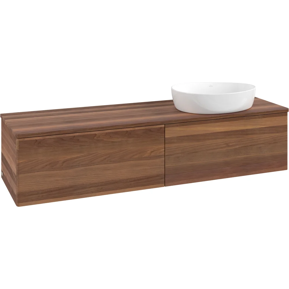 V&B ANTAO SERVANTSKAP 2 SKUFFER GLATT 1600X360X500 HØYRE U/KRANHULL M/LYS VALNØTT/VALNØTT v:2571242