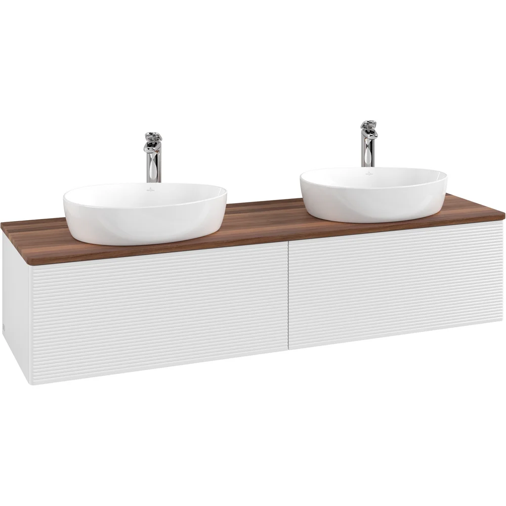 V&B ANTAO SERVANTSKAP 2 SKUFFER RILLET 1600X360X500 FOR 2 SERV. M/KRANHULL HVIT/VALNØTT v:5430560