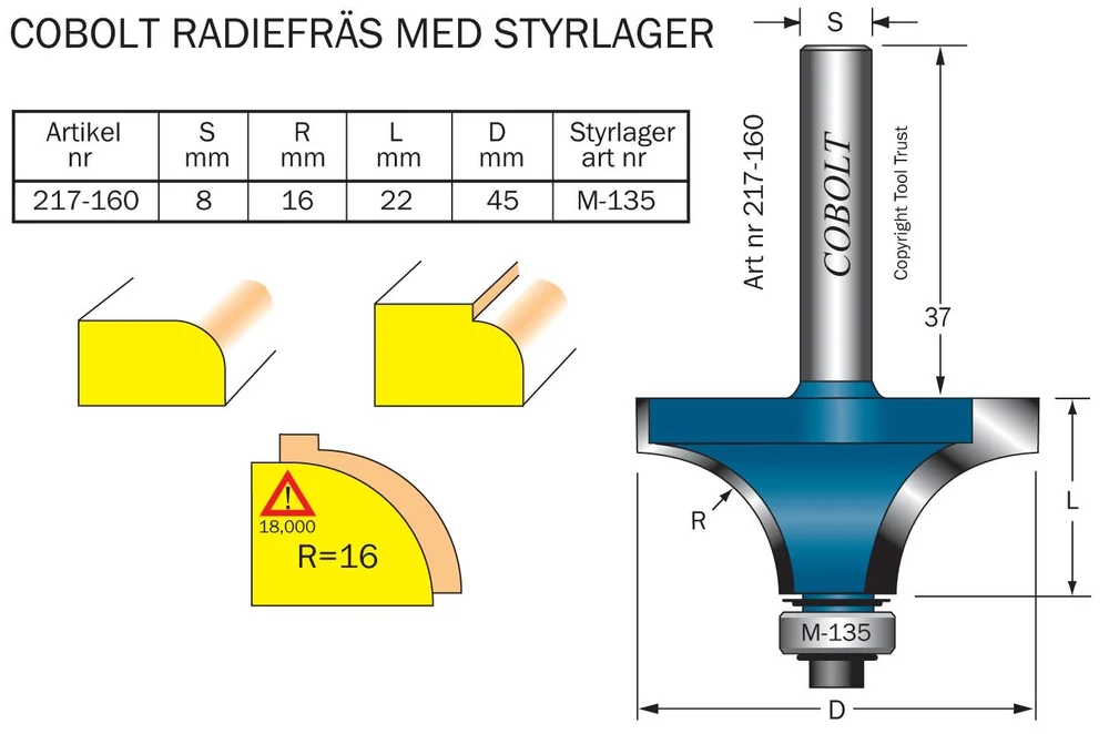 Cobolt HM-avrundingsfres R=16,0 m kul.l v:9604985