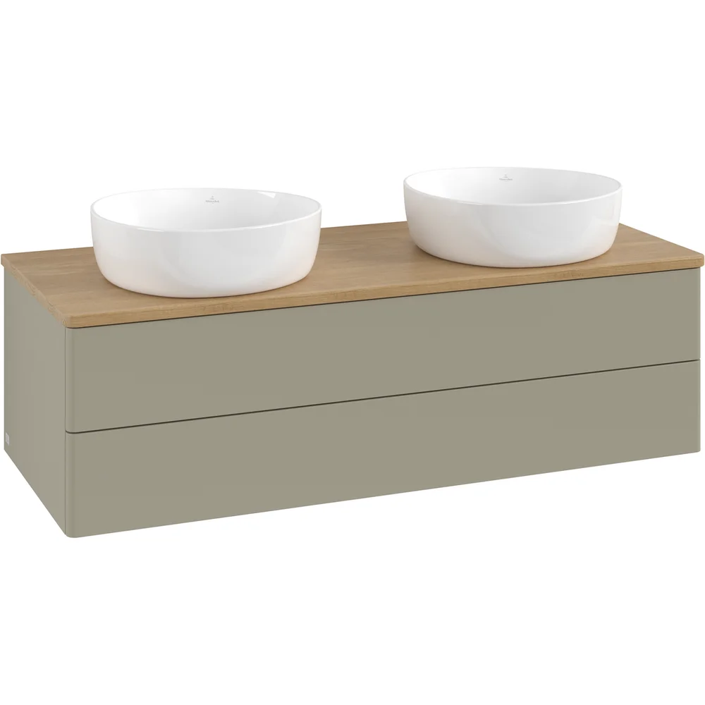 V&B ANTAO SERVANTSKAP 2 SKUFFER GLATT 1200X360X500 FOR 2 SERV. U/KRANHULL M/LYS STENGRÅ/EIK v:9422792