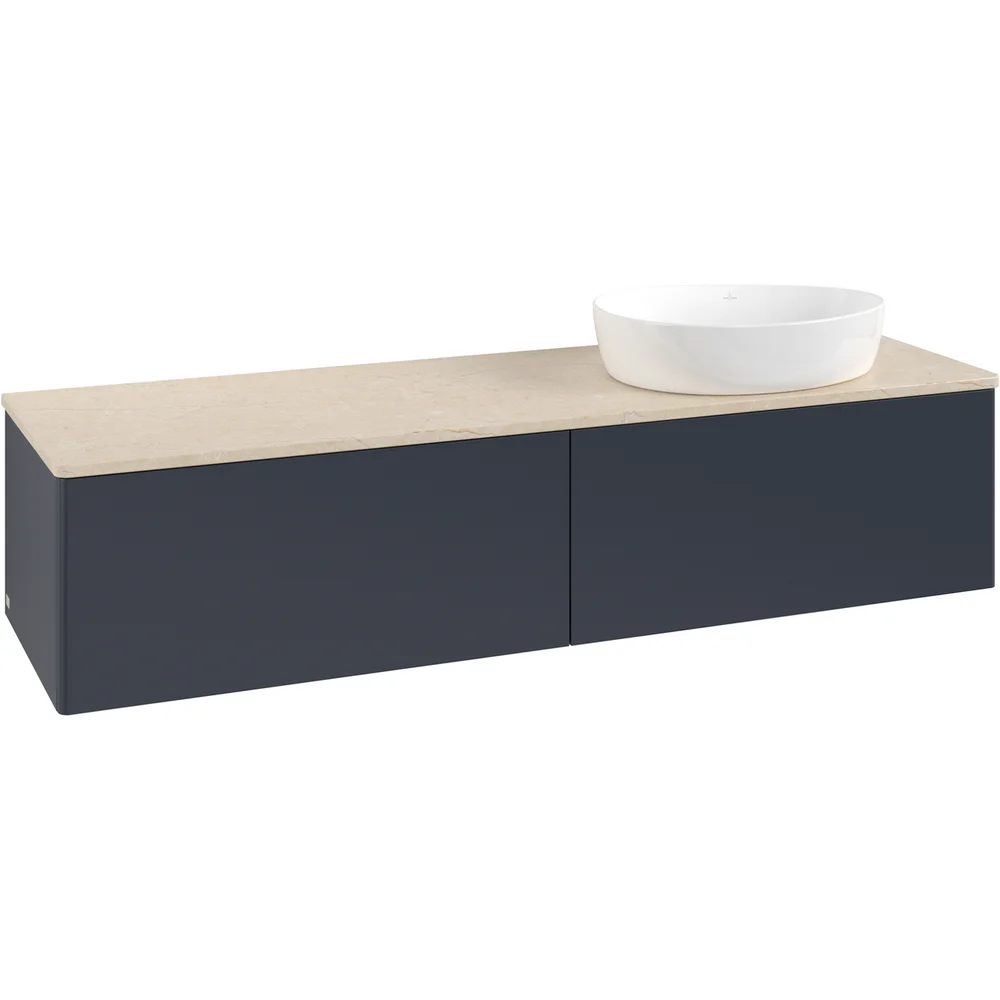 V&B ANTAO SERVANTSKAP 2 SKUFFER GLATT 1600X360X500 HØYRE U/KRANHULL BLÅ/CRÉME v:7803597
